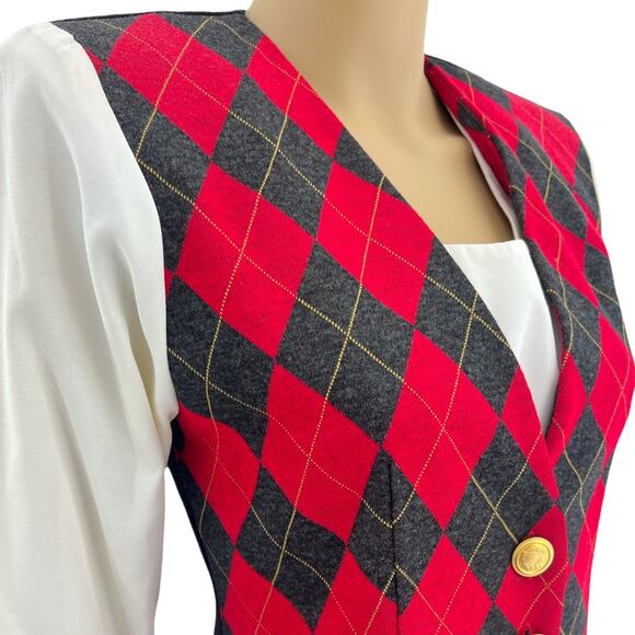 Positive Attitude US 4 American VINTAGE 80s Red Argyle Plaid Dicky Bib Vest Top - Picture 3 of 10